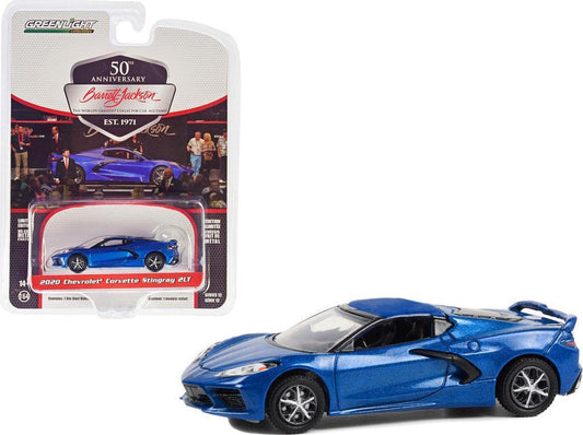 GreenLight 1:64 Barrett-Jackson Series 12 - 2020 Chevrolet Corvette C8 Stingray 2LT (Lot #1259) - Rapid Blue with Black Interior 37290-E