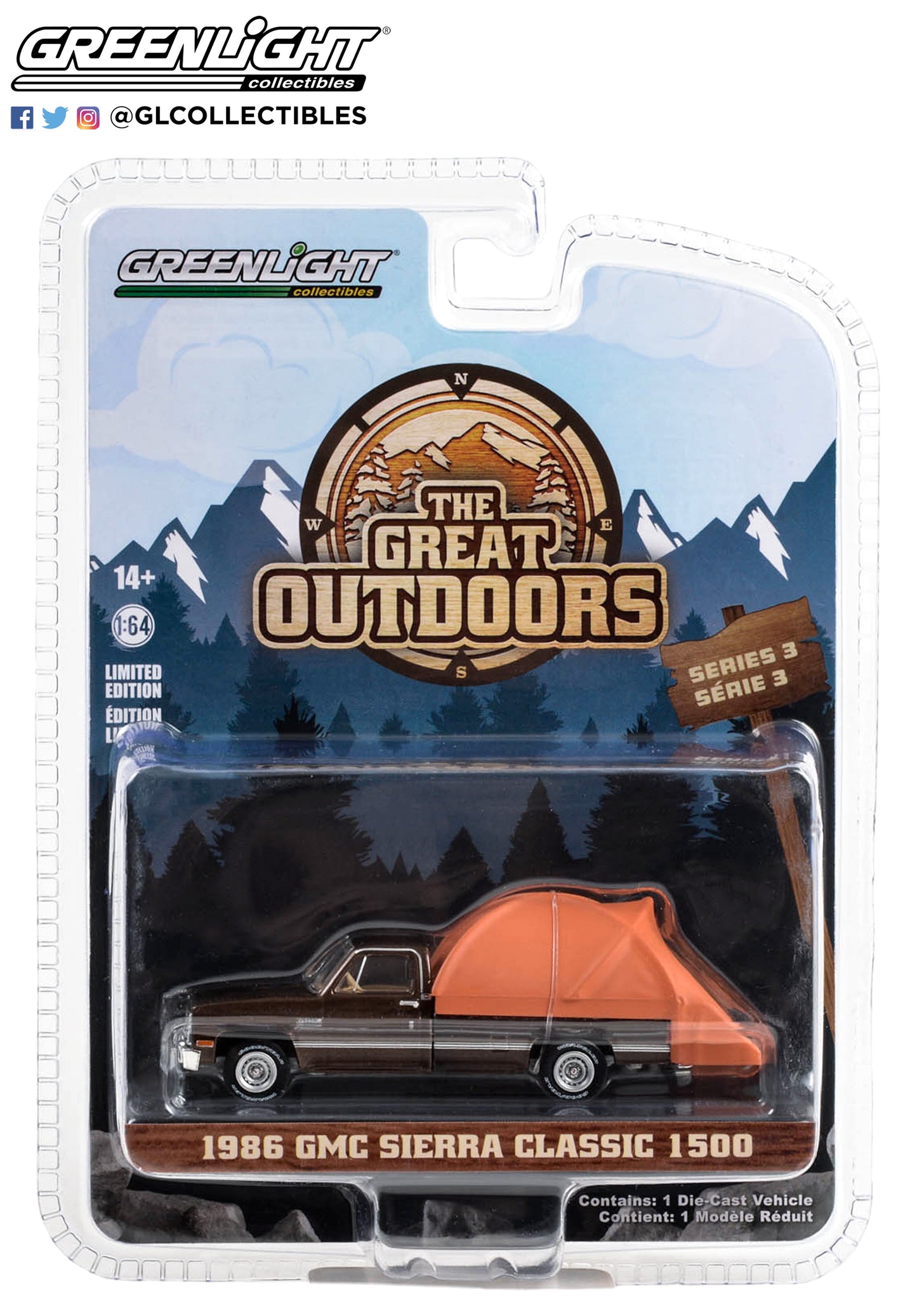 GreenLight 1:64 The Great Outdoors Series 3 - 1986 GMC Sierra Classic 1500 - Dark Brown Metallic with Modern Truck Bed Tent 38050-D