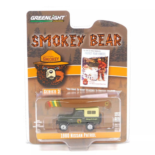 GreenLight 1:64 Smokey Bear Series 3 - 1980 Nissan Patrol with Canoe on Roof - You Have So Many Reasons To Protect Your Forests 38060-F