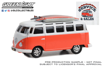 GreenLight 1:64 Busted Knuckle Garage Series 2 - 1964 Volkswagen Samba Bus with Surfboards “The Busted Knuckle Garage Service & Sales” 39120-D
