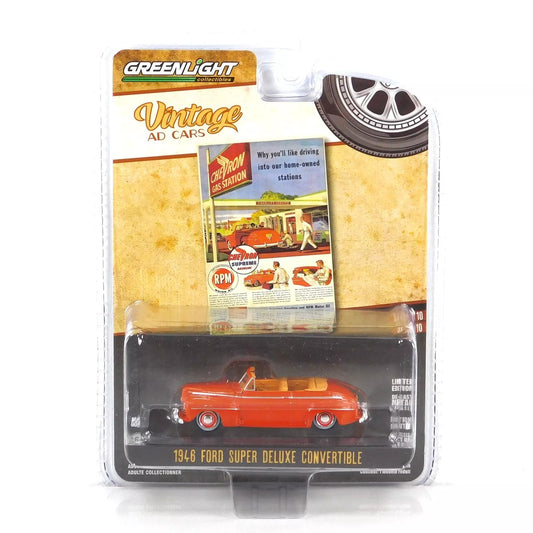 GreenLight 1:64 Vintage Ad Cars Series 10 - 1946 Ford Super Deluxe Convertible – Chevron Supreme 39140-A