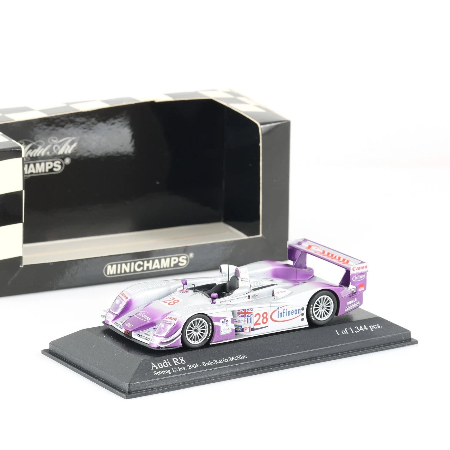Minichamps 1:43 Audi R8 Biela/Kaffer/Mcnish Winner Audi Sport Uk Team Veloqx #28 12H Sebring 2004 400041328