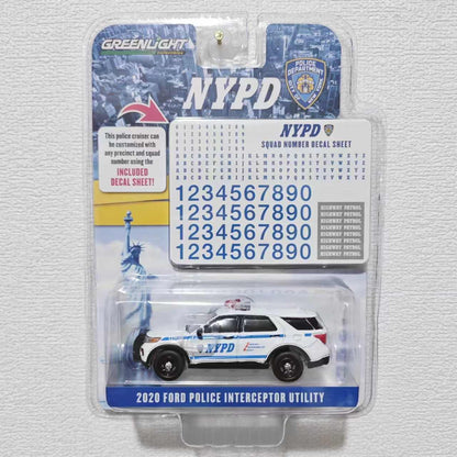 GreenLight 1:64 Hot Pursuit - 2020 Ford Police Interceptor Utility - New York City Police Dept (NYPD) with NYPD Squad Number Decal Sheet 42776