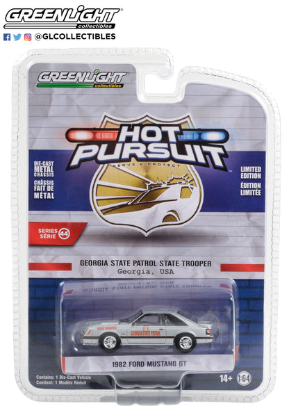 GreenLight 1:64 Hot Pursuit Series 44 - 1982 Ford Mustang GT - Georgia State Patrol State Trooper Test Car 43020-A