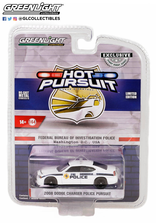 GreenLight 1:64 Hot Pursuit Special Edition - FBI Police (Federal Bureau of Investigation Police) - 2008 Dodge Charger Police Pursuit 43025-B