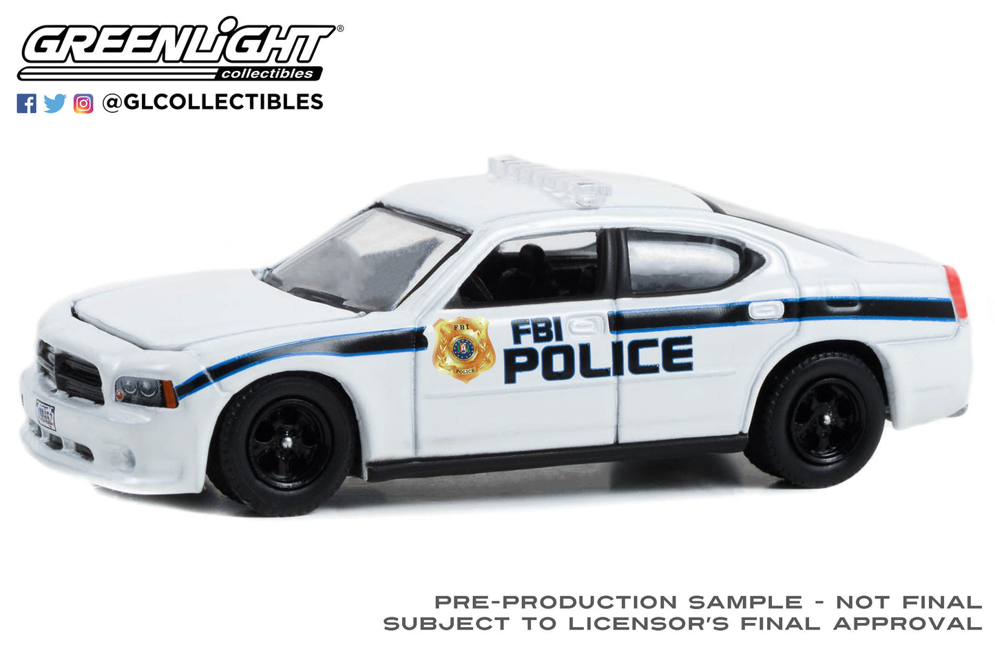 GreenLight 1:64 Hot Pursuit Special Edition - FBI Police (Federal Bureau of Investigation Police) - 2008 Dodge Charger Police Pursuit 43025-B