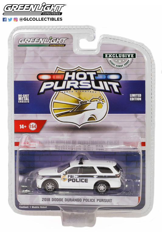 GreenLight 1:64 Hot Pursuit Special Edition - FBI Police (Federal Bureau of Investigation Police) - 2018 Dodge Durango Police Pursuit 43025-E