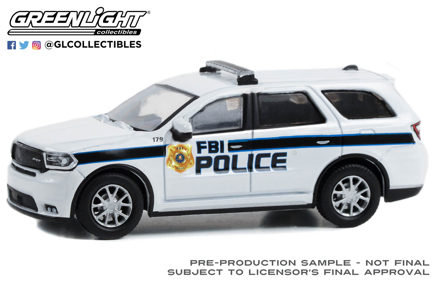 GreenLight 1:64 Hot Pursuit Special Edition - FBI Police (Federal Bureau of Investigation Police) - 2018 Dodge Durango Police Pursuit 43025-E