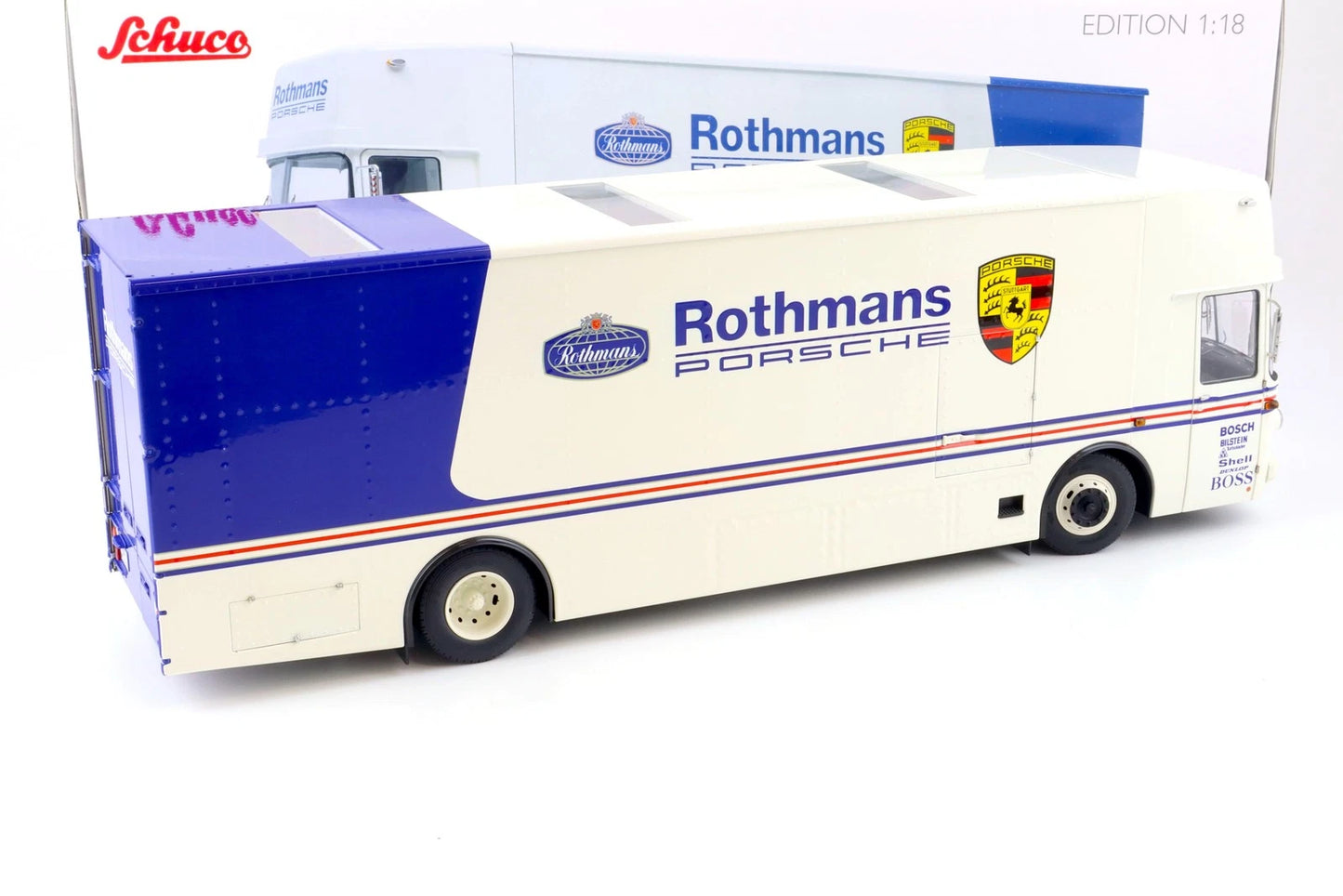 Schuco 1:18 Mercedes-Benz O317 transport Team LKW Porsche Rothmans 1984 450032800