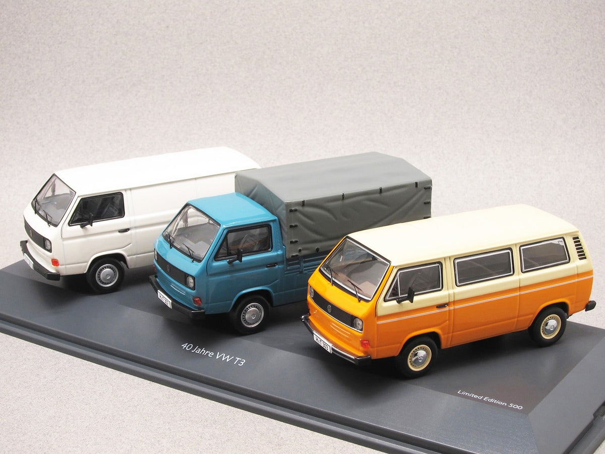 Schuco 1:43 Volkswagen T3 pick-up and box van 3 cars set 40 Years of VW T3 450368600