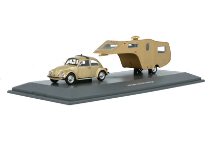 Schuco 1:43 Volkswagen 1200 Beetle with caravan trailer gold 450903800