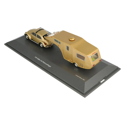Schuco 1:43 Volkswagen 1200 Beetle with caravan trailer gold 450903800
