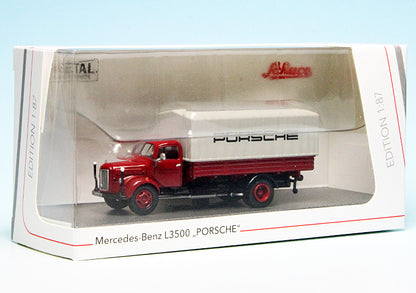 Schuco 1:87 Mercedes-Benz L3500 flatbed truck with tarpaulin PORSCHE 452667800