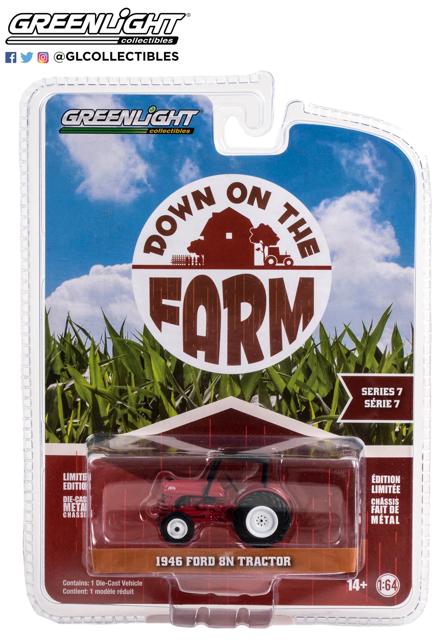 GreenLight 1:64 Down on the Farm Series 7 - 1946 Ford 8N Tractor - Red with Black Canopy 48070-B