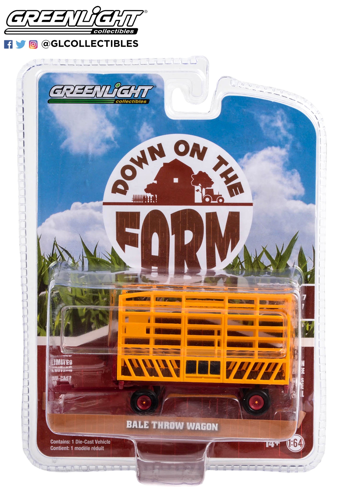 GreenLight 1:64 Down on the Farm Series 7 - Bale Throw Wagon - Yellow and Red 48070-F
