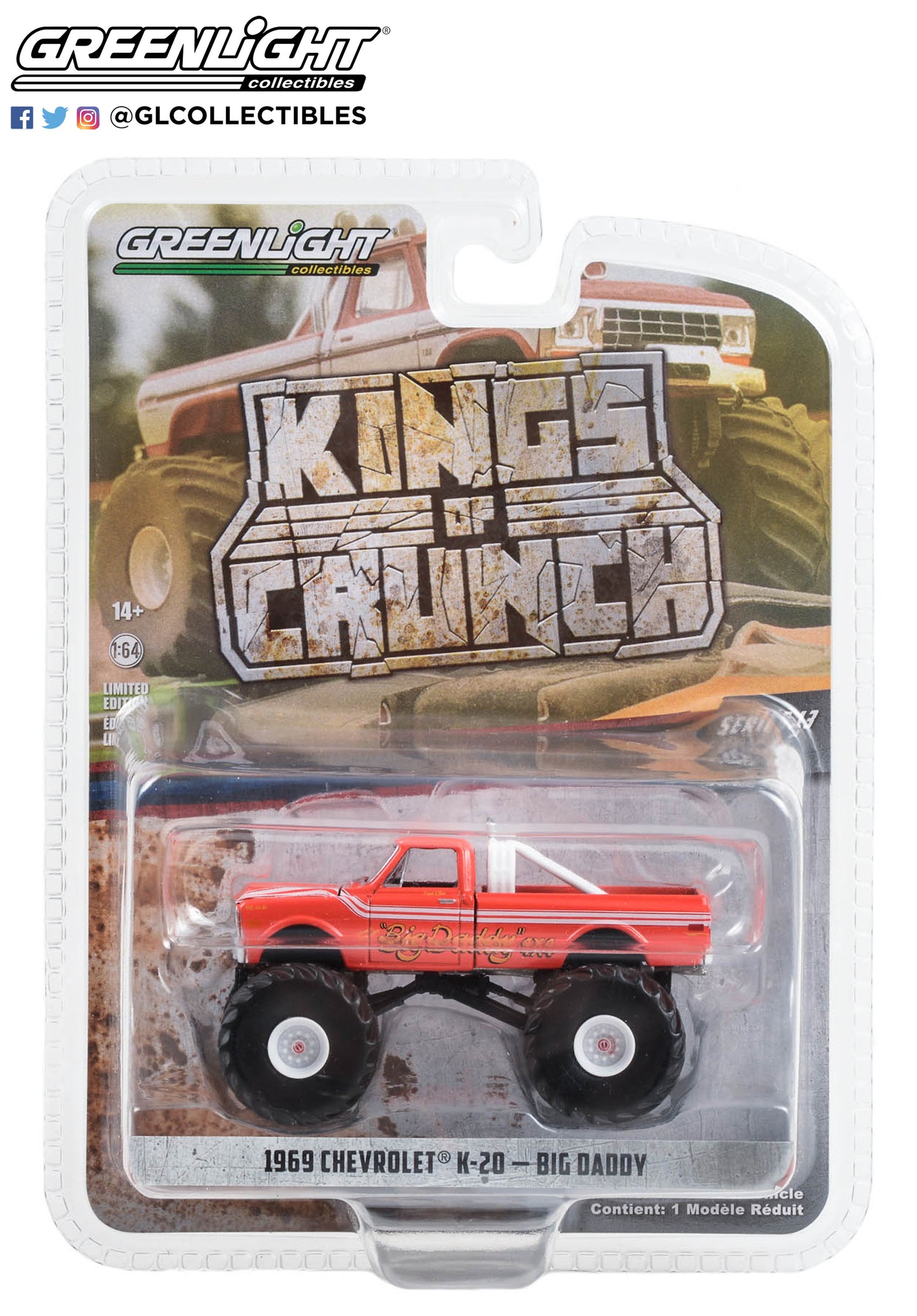 GreenLight 1:64 Kings of Crunch Series 13 - Big Daddy - 1969 Chevrolet K20 Monster Truck 49130-A
