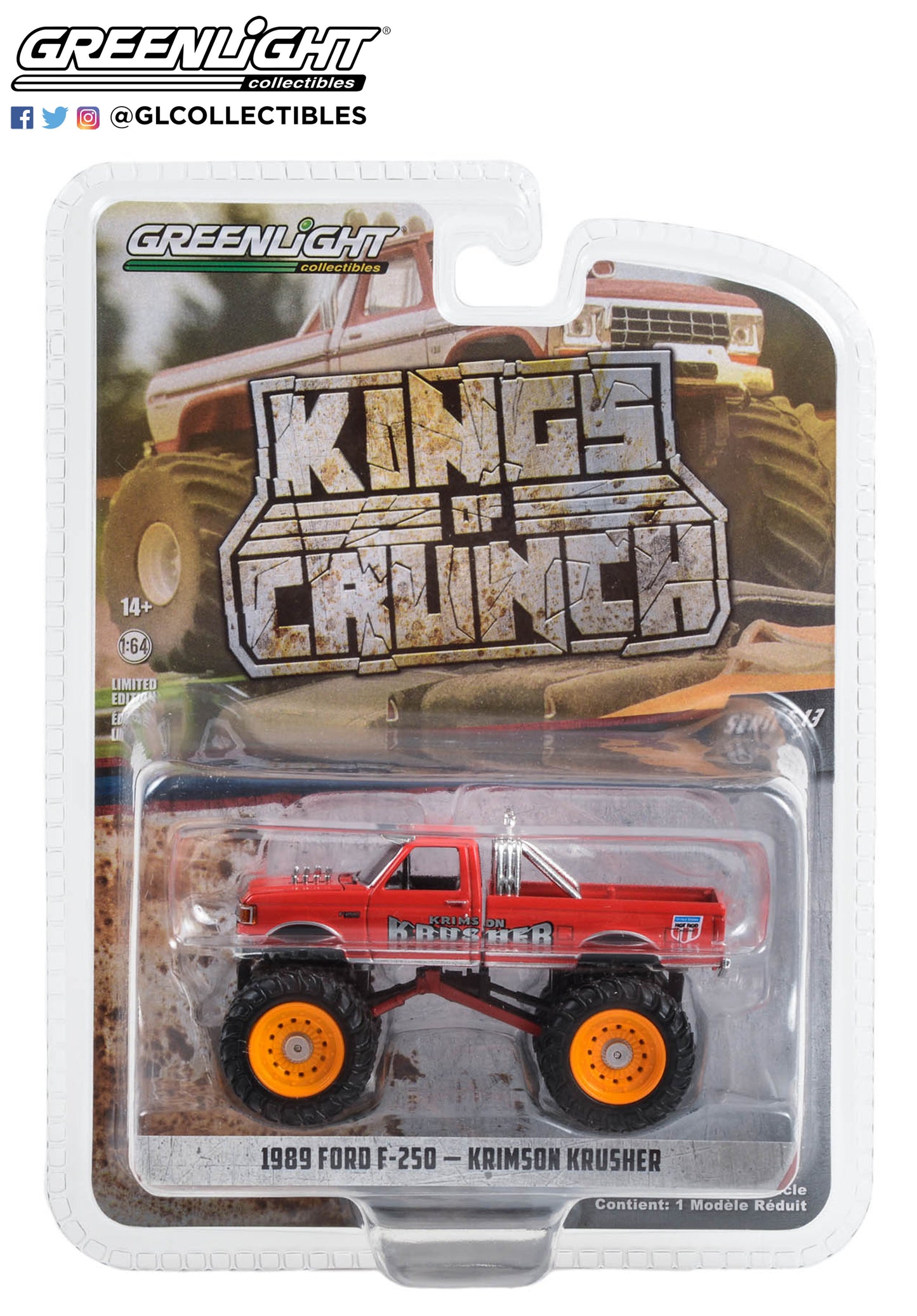 GreenLight 1:64 Kings of Crunch Series 13 - Krimson Krusher - 1989 Ford F-250 Monster Truck 49130-F
