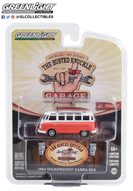 GreenLight 1:64 Busted Knuckle Garage Series 2 - 1964 Volkswagen Samba Bus with Surfboards “The Busted Knuckle Garage Service & Sales” 39120-D