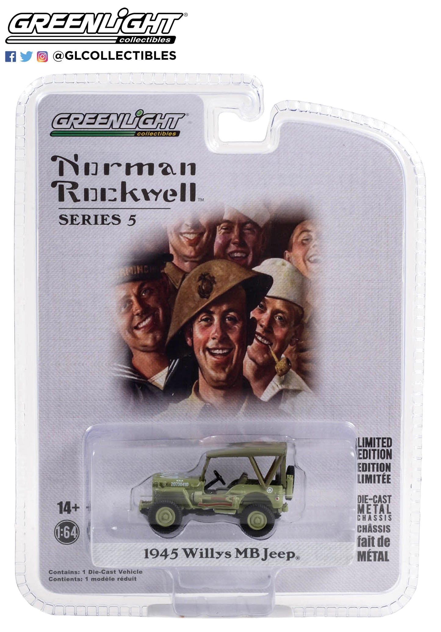 GreenLight 1:64 Norman Rockwell Series 5 - 1945 Willys MB Jeep - U.S. Army 54080-B