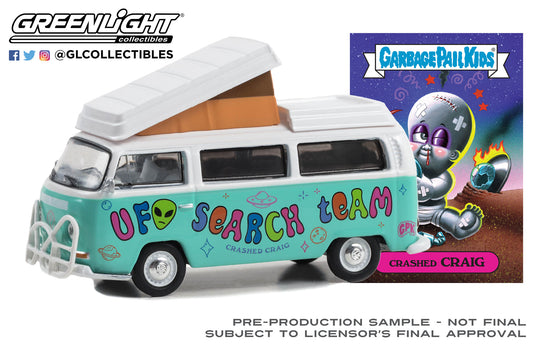 GreenLight 1:64 Garbage Pail Kids Series 5 - Crashed Craig - 1968 Volkswagen Type 2 Campmobile with Hurst Bumper - Unidentified Flying Object (UFO) Search Team 54090-B