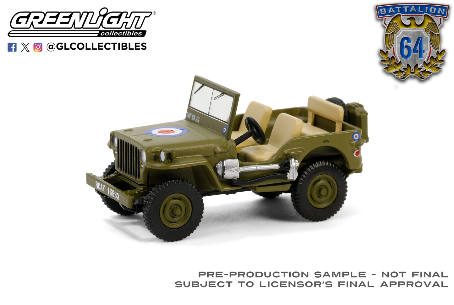 GreenLight 1:64 Battalion 64 Series 4 - 1942 Willys MB Jeep – British Army Command Car 61040-B