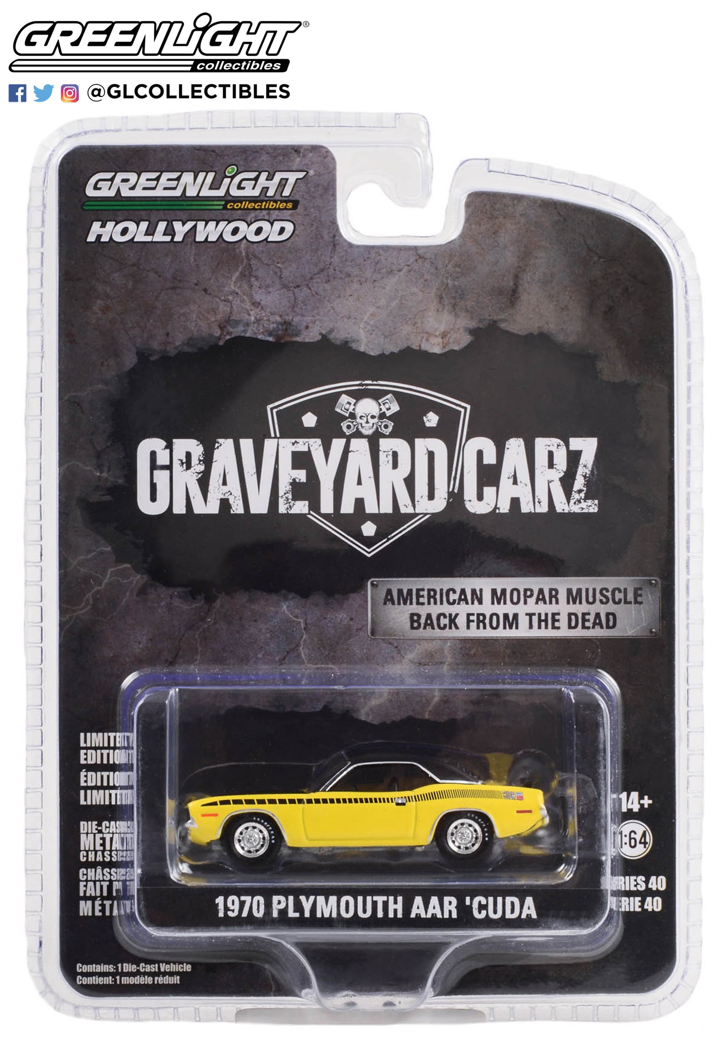 GreenLight 1:64 Hollywood Series 40 - Graveyard Carz (2012-Current TV Series) - 1970 Plymouth AAR Cuda (Season 3 - AAR You Ready For This) 62010-D