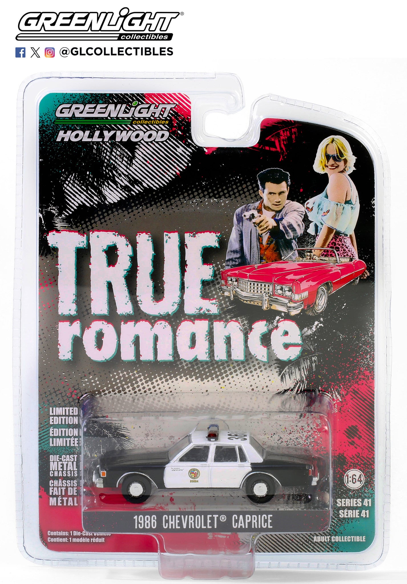 GreenLight 1:64 Hollywood Series 41 - True Romance (1993) - 1986 Chevrolet Caprice - Los Angeles Police Department (LAPD) 62020-C
