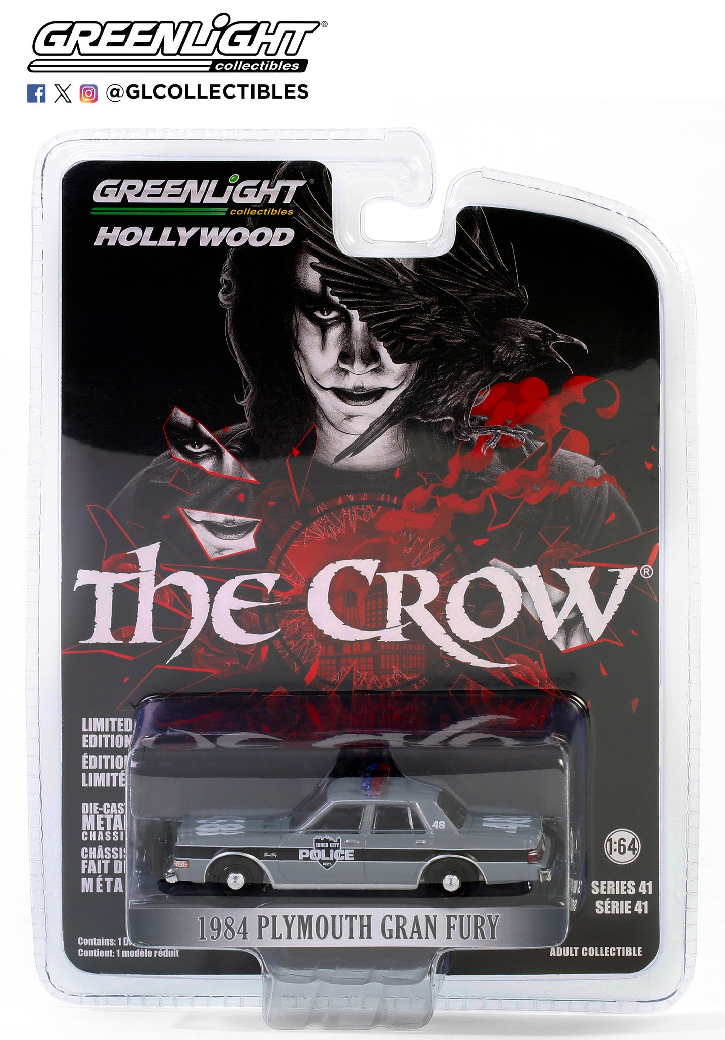 GreenLight 1:64 Hollywood Series 41 - The Crow (1994) - 1984 Plymouth Gran Fury - Inner City Police Department 62020-E