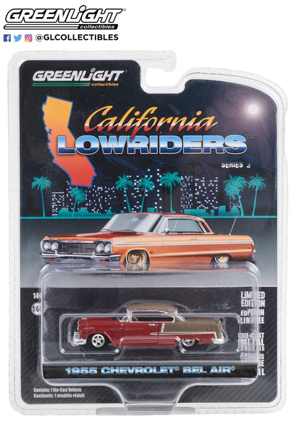 GreenLight 1:64 California Lowriders Series 3 - 1955 Chevrolet Bel Air - Ruby Red and Matte Bronze 63040-A