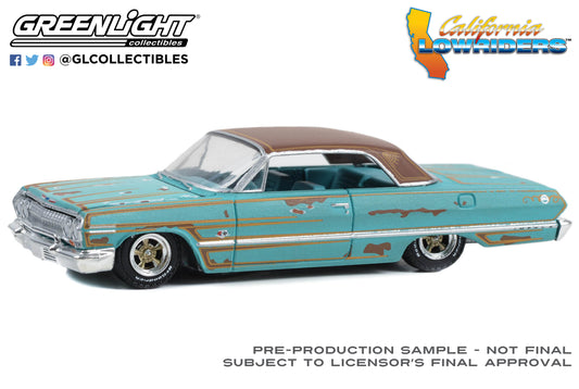 GreenLight 1:64 California Lowriders Series 3 - 1963 Chevrolet Impala - Teal Patina 63040-B