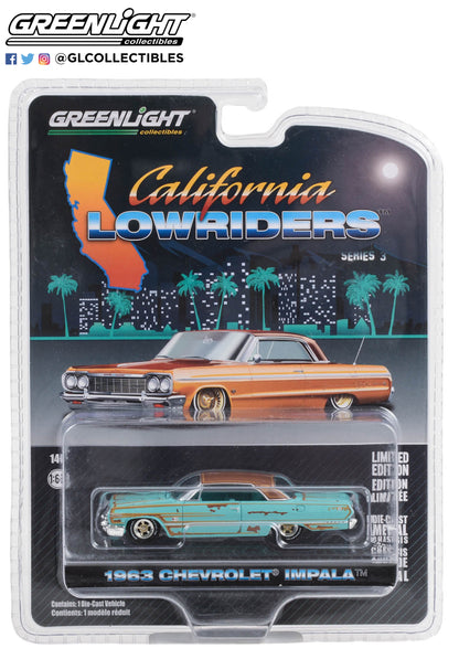 GreenLight 1:64 California Lowriders Series 3 - 1963 Chevrolet Impala - Teal Patina 63040-B