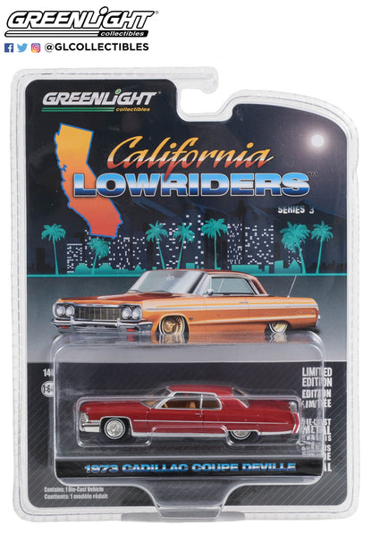 GreenLight 1:64 California Lowriders Series 3 - 1973 Cadillac Coupe deVille - Custom Maroon 63040-E