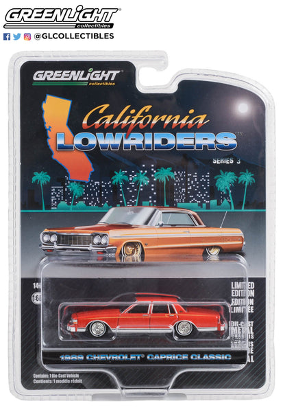GreenLight 1:64 California Lowriders Series 3 - 1989 Chevrolet Caprice Classic - Custom Red with Yellow Stripes 63040-F
