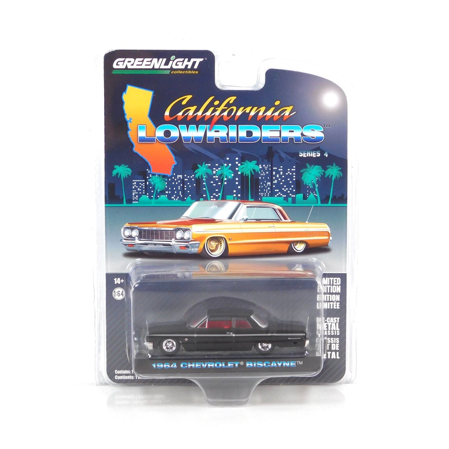 GreenLight 1:64 California Lowriders Series 4 - 1964 Chevrolet Biscayne - Black with Red Interior 63050-D