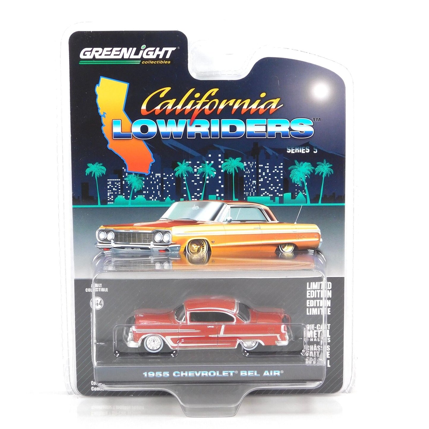 GreenLight 1:64 California Lowriders Series 5 - 1955 Chevrolet Bel Air – Red and Silver 63060-B