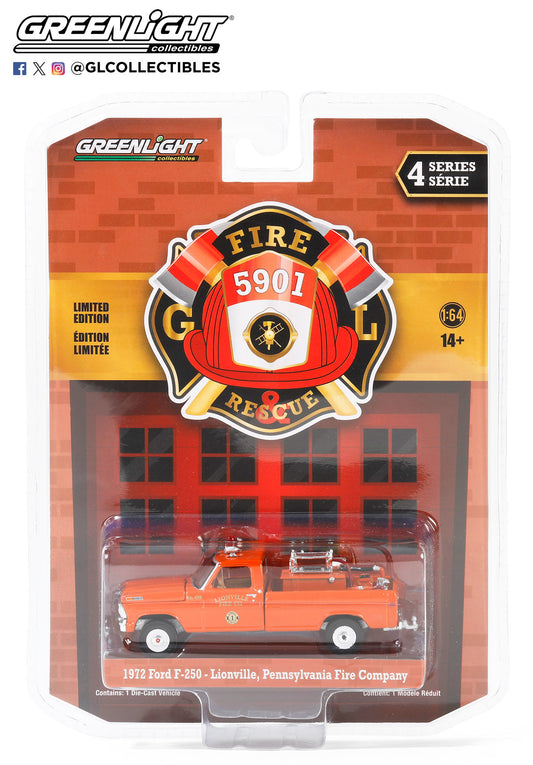 GreenLight 1:64 Fire & Rescue Series 4 - 1972 Ford F-250 - Lionville Fire Company - Lionville, Pennsylvania with Fire Equipment, Hose and Tank 67050-A
