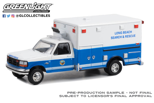 GreenLight 1:64 First Responders - 1993 Ford F-350 Ambulance - Long Beach Search & Rescue, Long Beach, California 67062