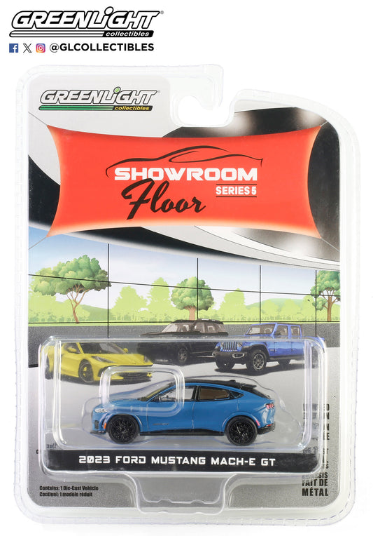 GreenLight 1:64 Showroom Floor Series 5 - 2023 Ford Mustang Mach-E GT Performance Edition with Mustang Nite Pony Package – Vapor Blue 68050-F