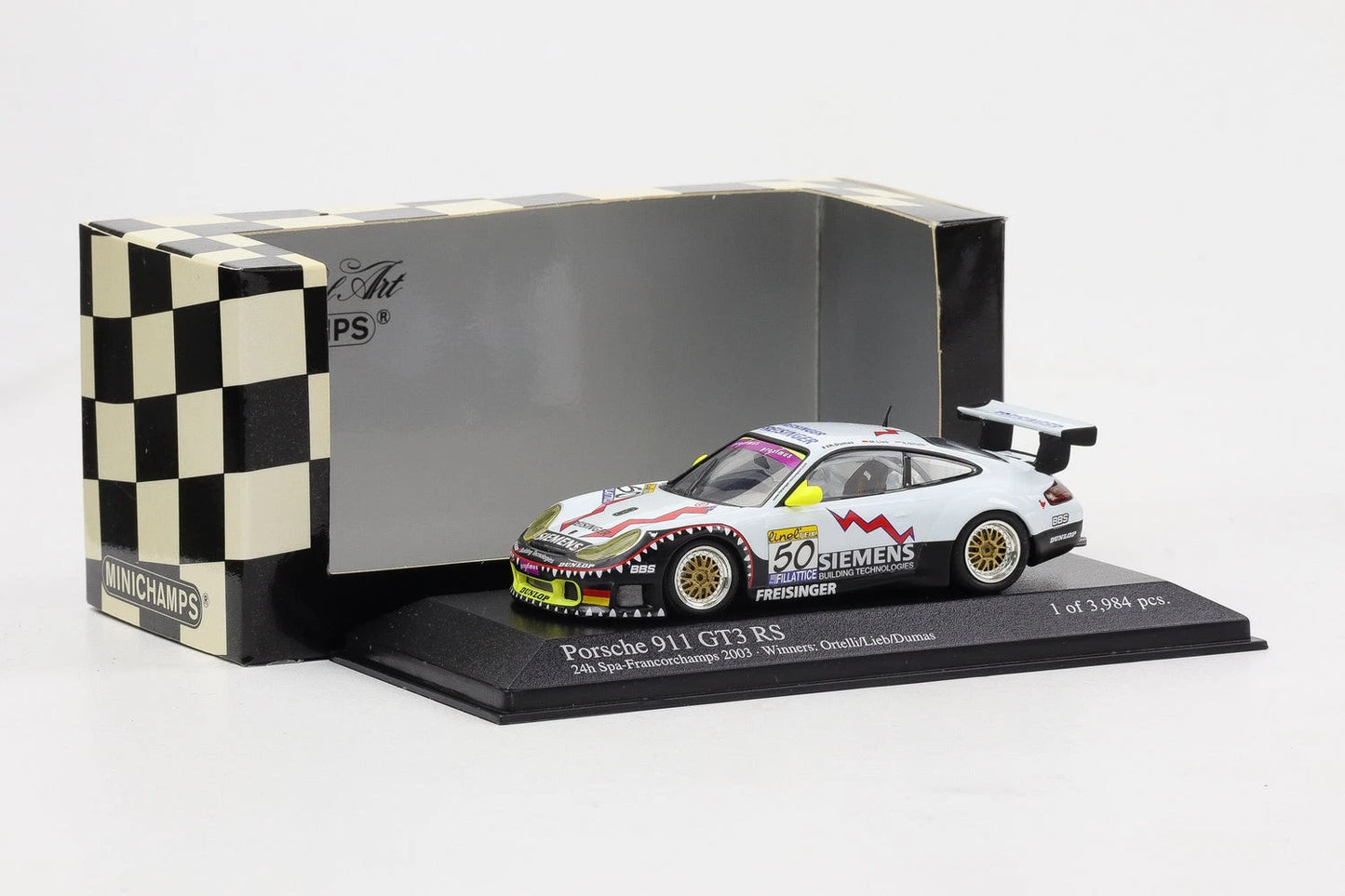 Minichamps 1:43 Porsche 911 GT3 RS – Ortelli/Lieb/Dumas – Winner– Freisinger Motorsport #50 24H SPA 2003 400036950