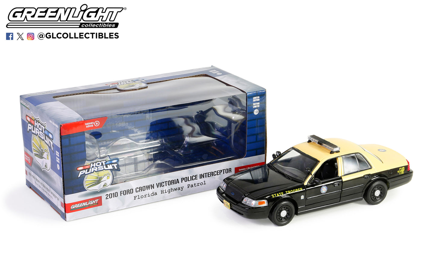 GreenLight 1:24 Hot Pursuit - 2010 Ford Crown Victoria Police Interceptor - Florida Highway Patrol 85583