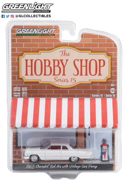 GreenLight 1:64 The Hobby Shop Series 15 - 1963 Chevrolet Bel Air with Vintage Gas Pump 97150-A
