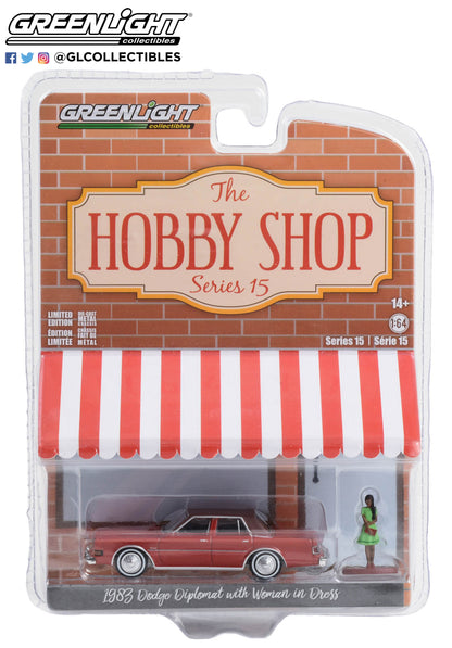 GreenLight 1:64 The Hobby Shop Series 15 - 1983 Dodge Diplomat with Woman in Dress 97150-C