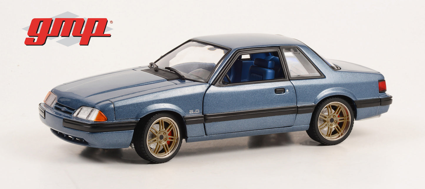GMP 1:18 Detroit Speed, Inc. 1989 Ford Mustang 5.0 LX - Medium Shadow Blue with Custom 7-Spoke Wheels GMP-18977