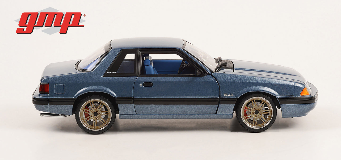 GMP 1:18 Detroit Speed, Inc. 1989 Ford Mustang 5.0 LX - Medium Shadow Blue with Custom 7-Spoke Wheels GMP-18977