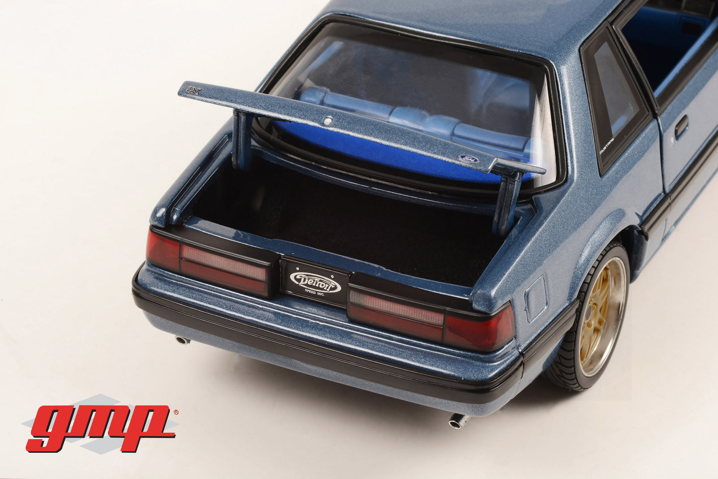 GMP 1:18 Detroit Speed, Inc. 1989 Ford Mustang 5.0 LX - Medium Shadow Blue with Custom 7-Spoke Wheels GMP-18977