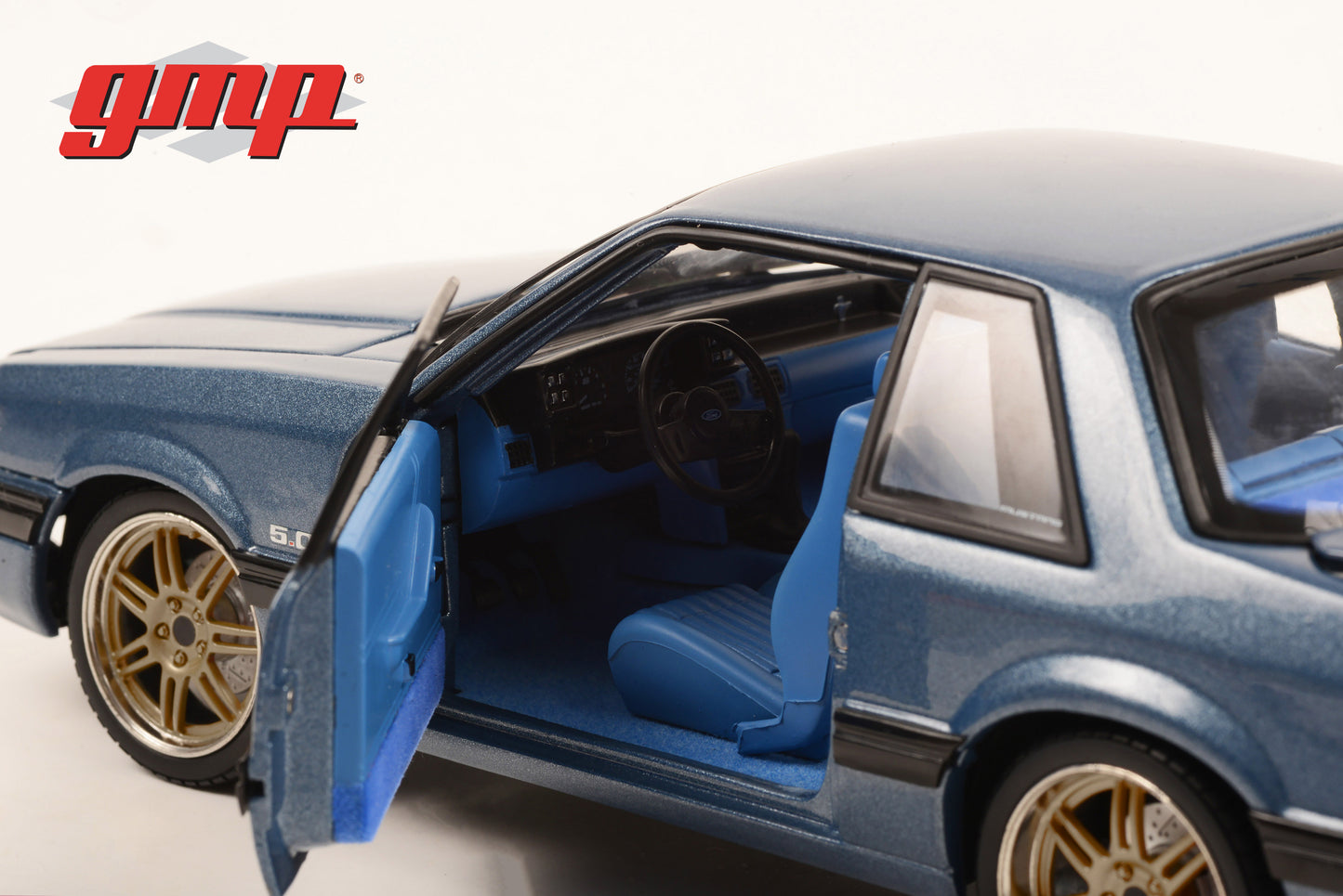 GMP 1:18 Detroit Speed, Inc. 1989 Ford Mustang 5.0 LX - Medium Shadow Blue with Custom 7-Spoke Wheels GMP-18977