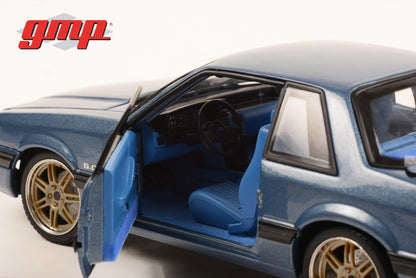 GMP 1:18 Detroit Speed, Inc. 1989 Ford Mustang 5.0 LX - Medium Shadow Blue with Custom 7-Spoke Wheels GMP-18977
