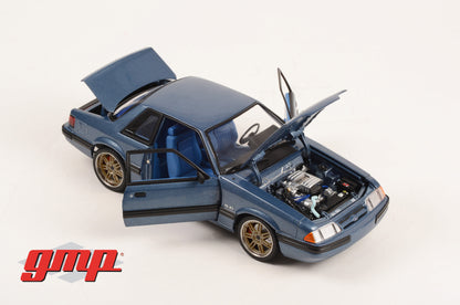 GMP 1:18 Detroit Speed, Inc. 1989 Ford Mustang 5.0 LX - Medium Shadow Blue with Custom 7-Spoke Wheels GMP-18977