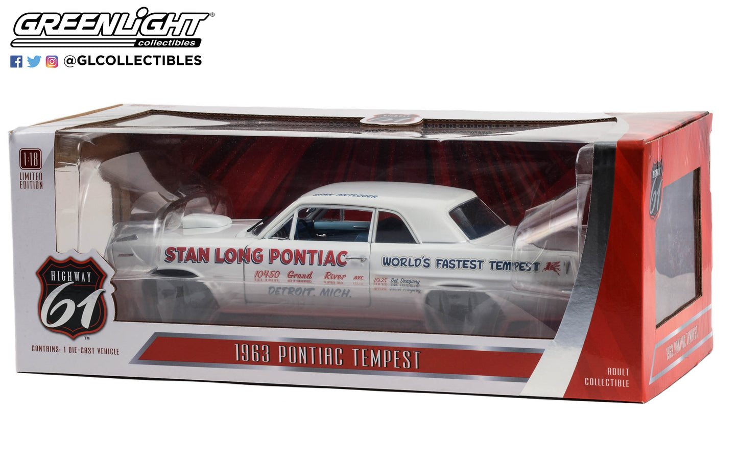 Highway 61 1:18 1963 Pontiac Tempest - Stan Long Pontiac, Detroit, Michigan World s Fastest Tempest - Driven by Stan Antlocer HWY-18041