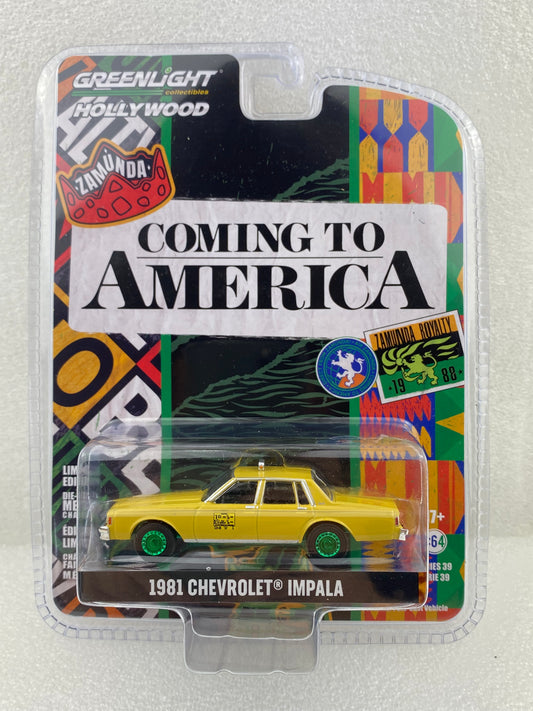 GreenLight Green Machine 1:64 Hollywood Series 39 - Coming to America (1988) - 1981 Chevrolet Impala Taxi 44990-C